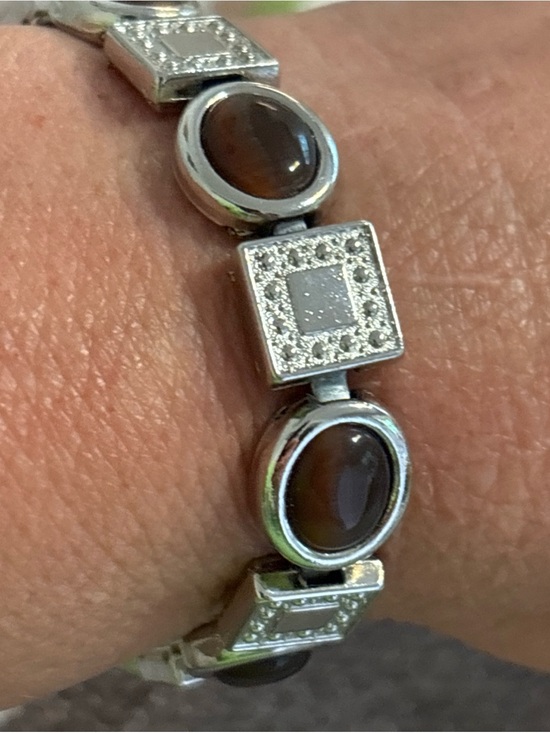 unbranded Jewelry - Sterling Silver Brown Cabochon & Pavé Link Bracelet